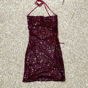 Purple Sequin Mini Dress